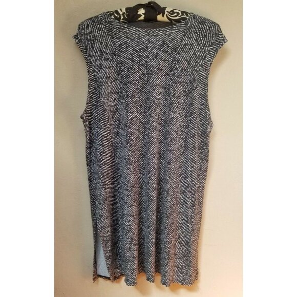 Wearever Collection Mock Neck Shift Dress PL Geometric Print Gray Cap Sleeve - Picture 1 of 7